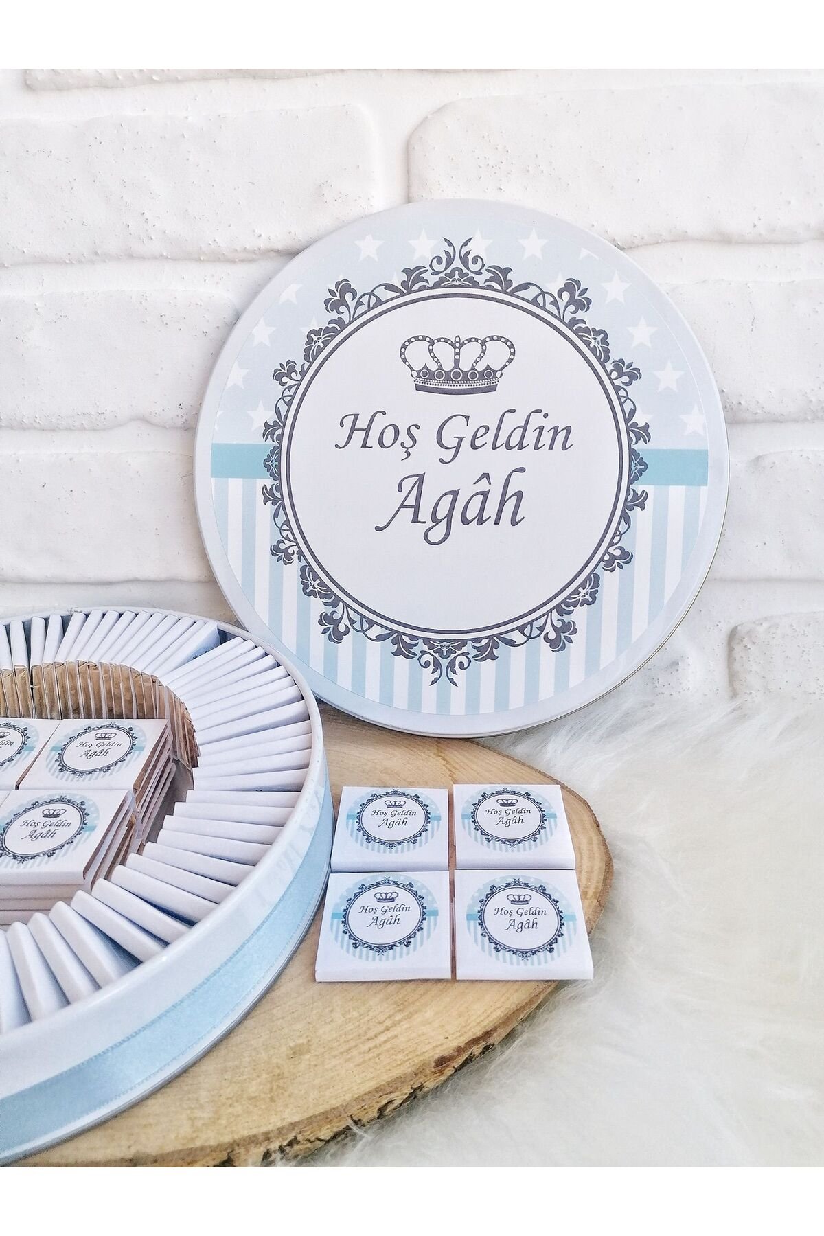 50 Adet Mavi Kral Tacı Temalı İsme Özel Hoşgeldin Doğumgünü Erkek Bebek Hediyelik Çikolata - Görsel 3