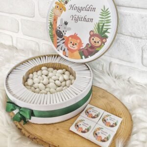 100 Adet+200 Gr Drajeli Safari Temalı İsme Özel Erkek Bebek Hoşgeldin Doğumgünü Hediyelik Çikolata