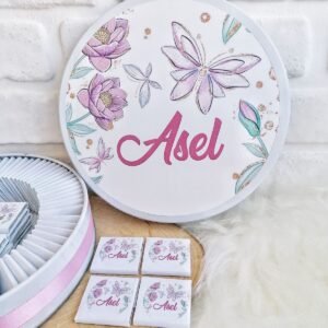 150 Adet Kelebek ve Çiçek Temalı İsme Özel Hoşgeldin-Doğumgünü Kız Bebek Hediyelik Çikolata