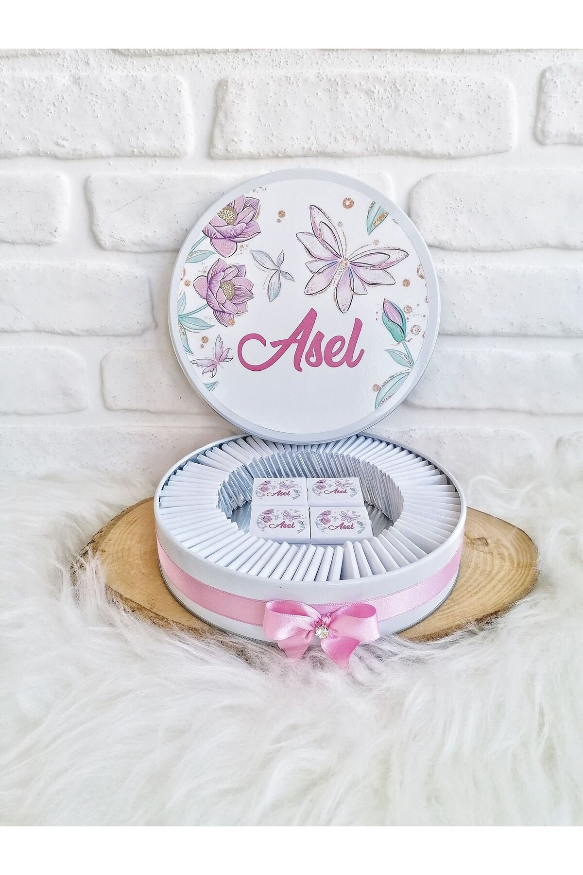 150 Adet Kelebek ve Çiçek Temalı İsme Özel Hoşgeldin-Doğumgünü Kız Bebek Hediyelik Çikolata - Görsel 4