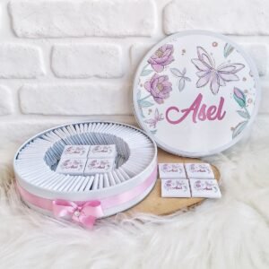 200 Adet Kelebek ve Çiçek Temalı İsme Özel Hoşgeldin-Doğumgünü Kız Bebek Hediyelik Çikolata
