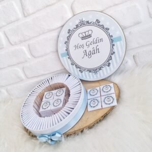150 Adet Mavi Kral Tacı Temalı İsme Özel Hoşgeldin Doğumgünü Erkek Bebek Hediyelik Çikolata