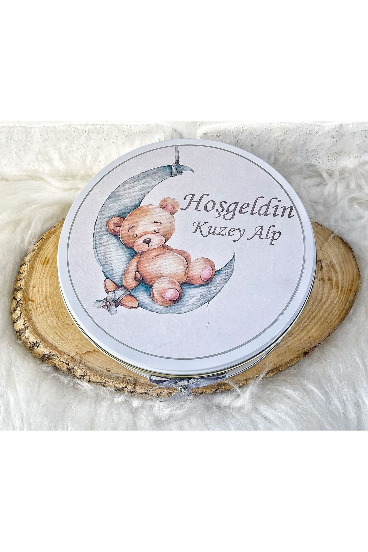 50 Adet+200 Gr Drajeli Gri Ayıcık Temalı İsme Özel Hoşgeldin Doğumgünü Erkek Bebek Hediyelik Çikolat - Görsel 5