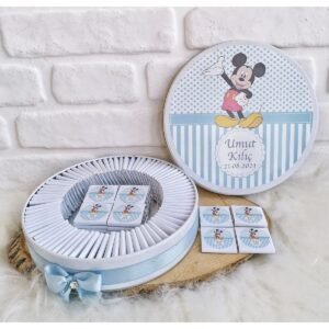 150 Adet Mickey Mouse Temalı İsme Özel Hoşgeldin Doğumgünü Erkek Bebek Hediyelik Çikolata