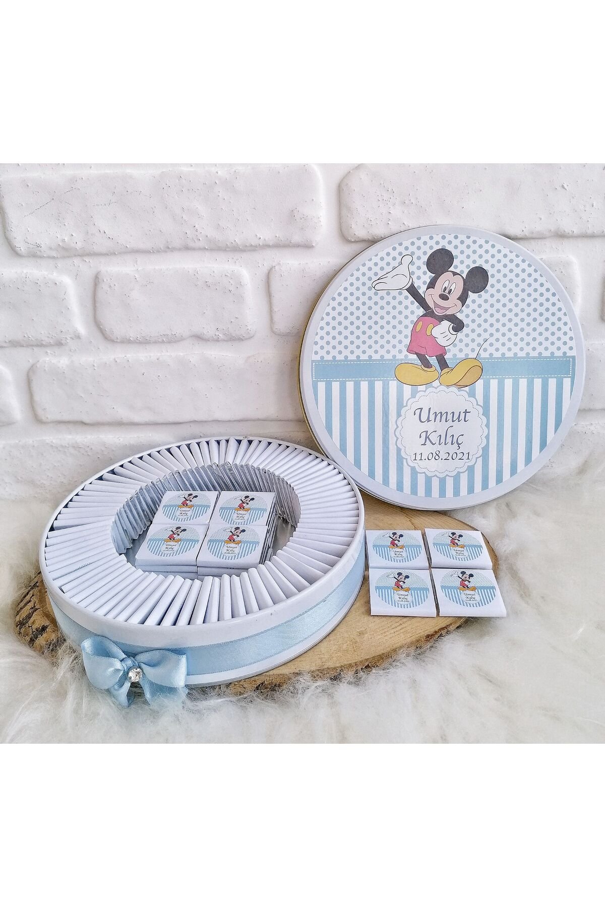 150 Adet Mickey Mouse Temalı İsme Özel Hoşgeldin Doğumgünü Erkek Bebek Hediyelik Çikolata - Görsel 2