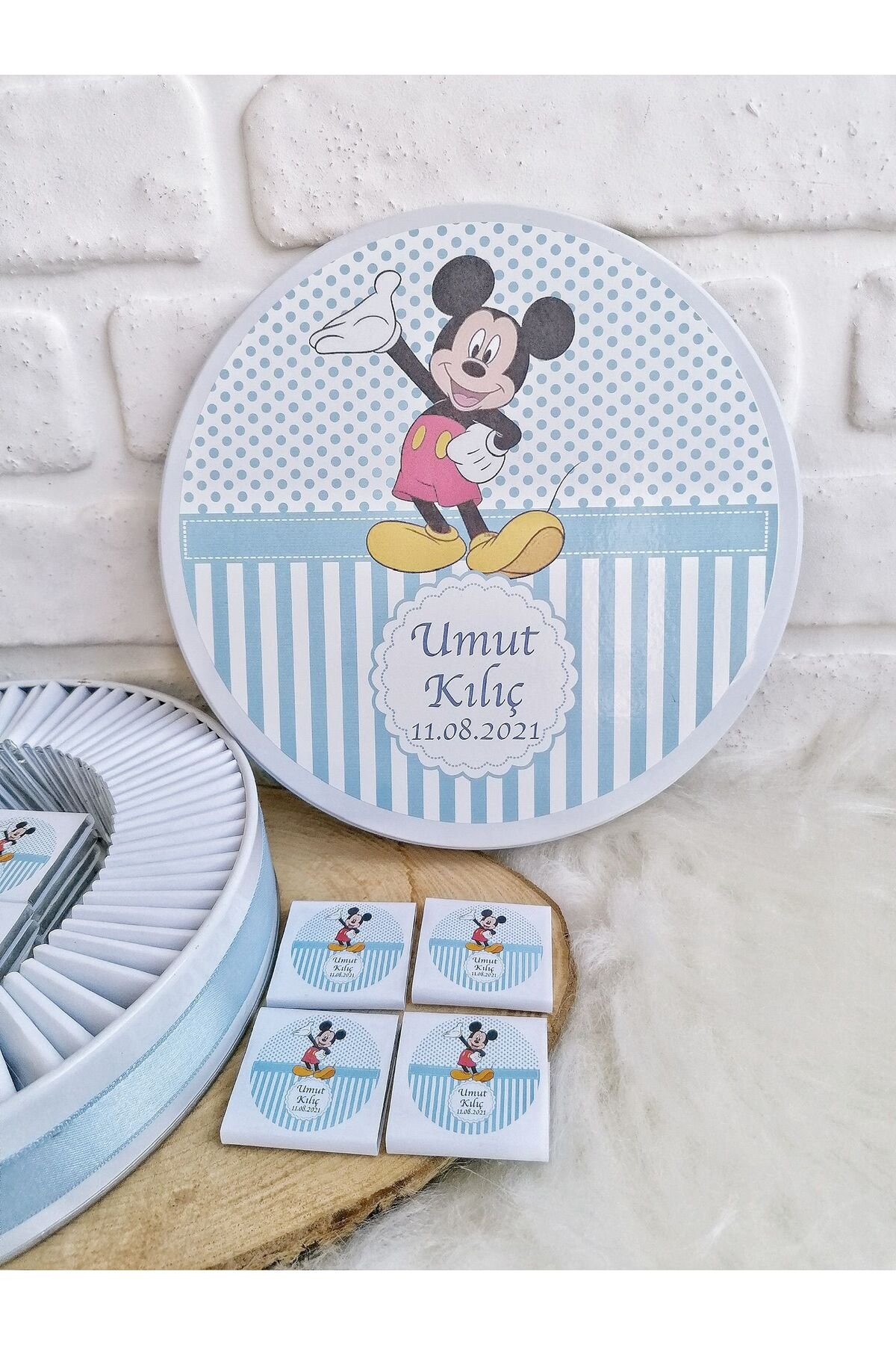 150 Adet Mickey Mouse Temalı İsme Özel Hoşgeldin Doğumgünü Erkek Bebek Hediyelik Çikolata - Görsel 3