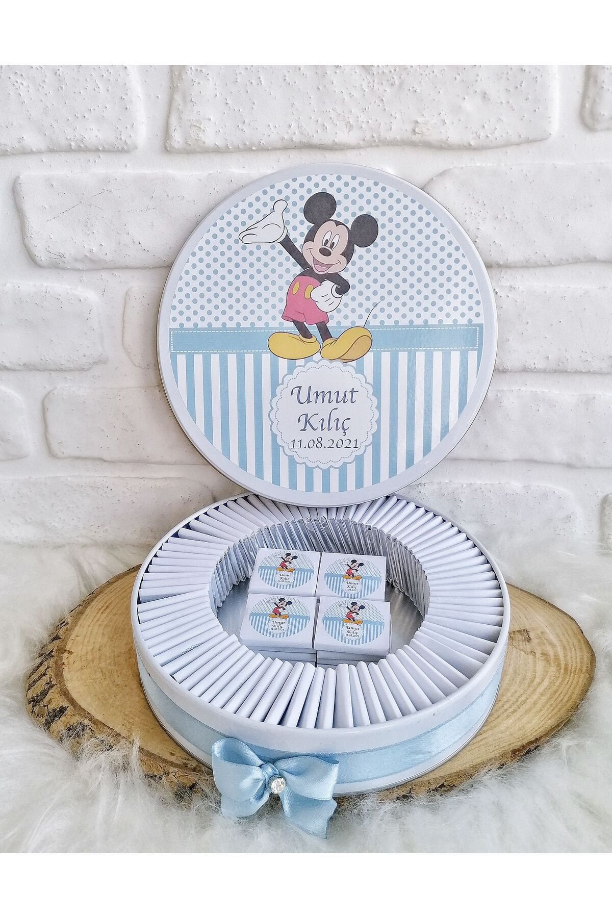 150 Adet Mickey Mouse Temalı İsme Özel Hoşgeldin Doğumgünü Erkek Bebek Hediyelik Çikolata - Görsel 4