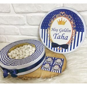 200 Adet + 200 Gr Drajeli Kral Tacı Temalı İsme Özel Hoşgeldin Erkek Bebek Hediyelik Çikolata